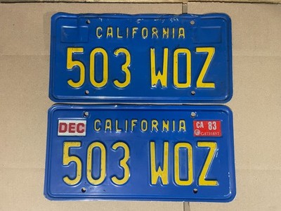 California License Plate Pair 503 WOZ December 1983 83