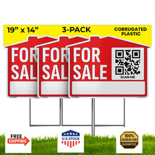 19x14 For Sale Sign for Real Estate 3-Pack Weatherproof Double-Sided Corrugated