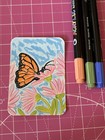  ACEO Original Drawing Pretty Pink Flowers Butterfly Ink Acrylic by Sinai Art  — photo 2