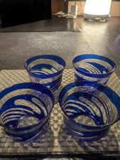 Blue Swirl Glass Cups Set of 4, 7.5cm Diameter, Multi-use,