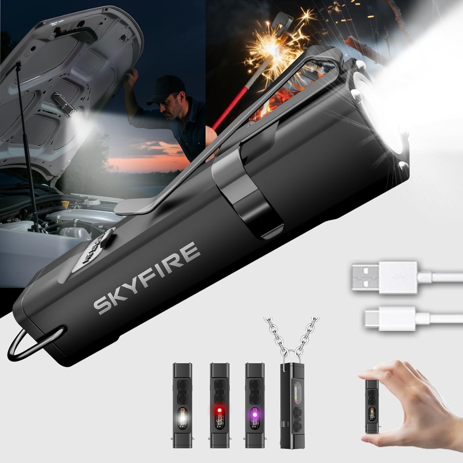 2Pack Rechargeable EDC Flashlight with Electric Lighter,Clip and Magnetic Base..