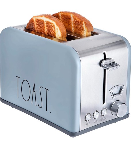Toaster, Stainless Steel 2 Slice Square Toaster, Wide Slot with 5 Br… Baby Blue