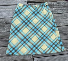 Vintage 70s 80s Plaid A-Line Skirt Mod Retro Blue Yellow Brown Size 10 Preppy