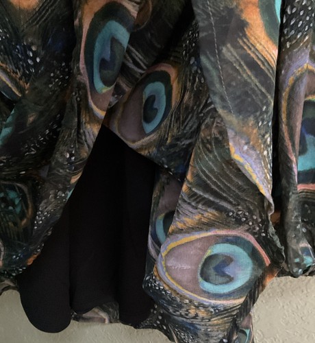 Show Me your Mumu Womens L Peacock Feathers Hippie Boho Chiffon Tunic MINI Dress - Picture 3 of 7