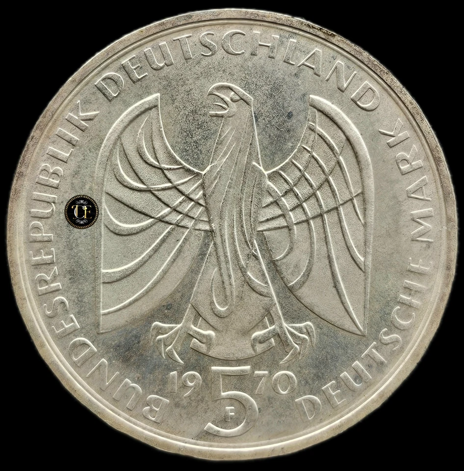 Moneda de plata Alemania 1970 (F) - 5 marcos Ludwig van Beethoven, ¡Estado realmente bonito! Foto 2 de 4