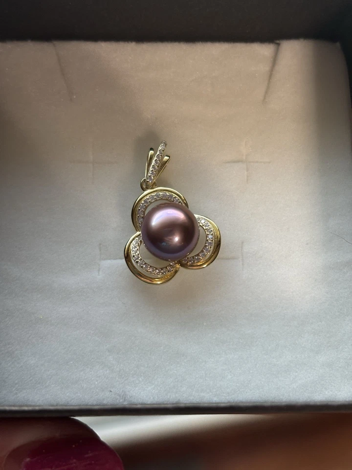 Colgante de perlas de agua dulce rosa/púrpura de 8-10 mm chapado en oro en plata de ley Foto 2 de 4