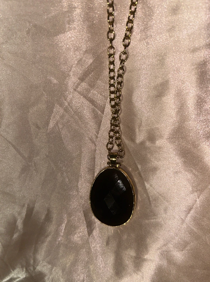 Stella & Dot Pendant Necklace, Gold Tone Chain, Purple and Aqua Stone - Imagem 3 de 4