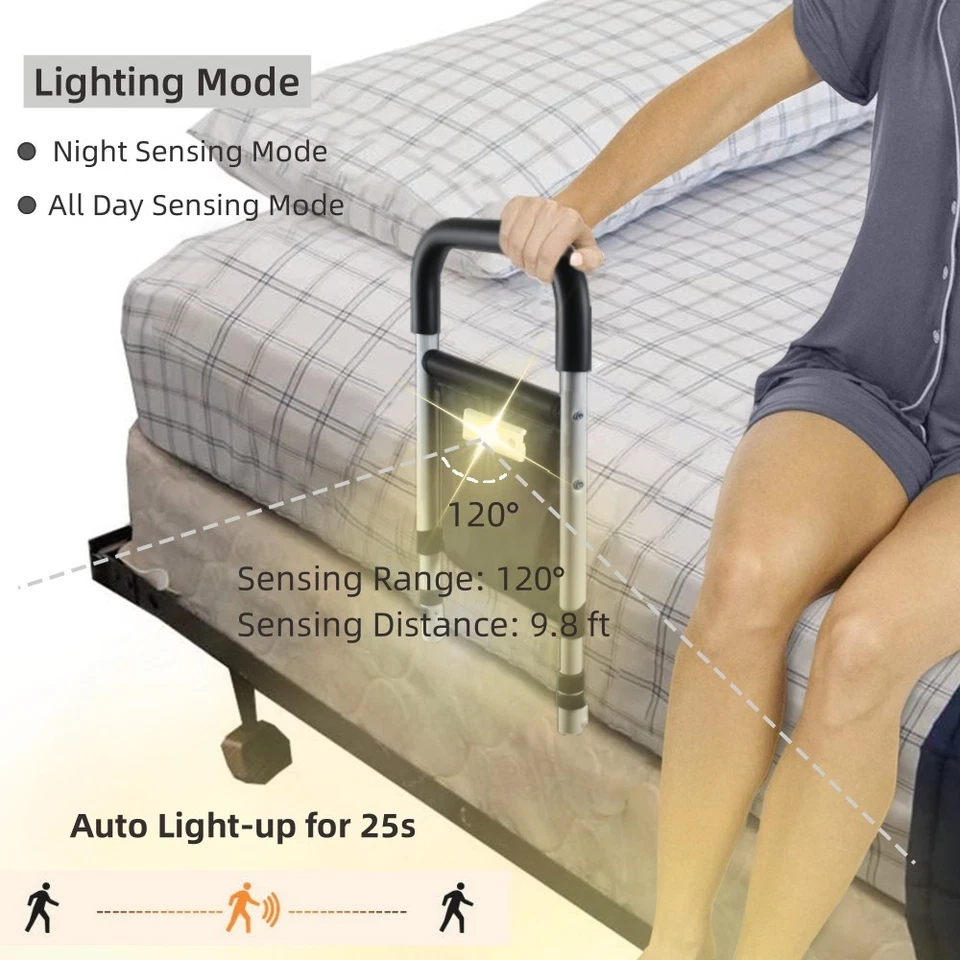 Bed Rails for Elderly Adults, Bed Side Assist Rail for Seniors with Motion Light - Image 4 of 4
