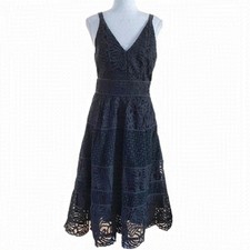 ADELYN RAE BLACK LACE EMBROIDERY OVERLAY SLEEVELESS FIT & FLARE MIDI DRESS