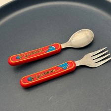 Vintage Sesame Street Cookie Monster Toddler Fork Spoon Set The First Years Red
