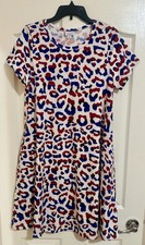 NWT Women's LuLaRoe Red Blue Animal PrintJessie Pockets Causal Dress Medium.