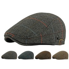Herren Flatcap Tweed Schirmmütze Fischgrät Newsboy Cap Schirmmütze Malermütze