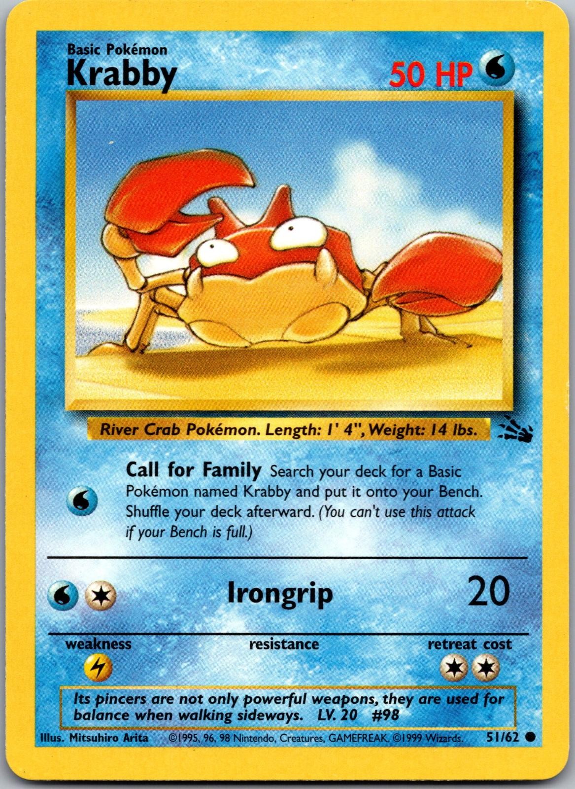 Krabby 51/62 Common Fossil Pokemon Near Mint