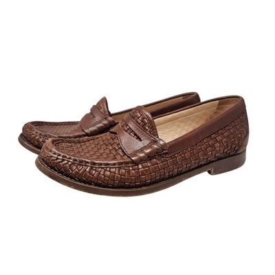 J.Crew 8 Winona Penny Loafers Woven Italian Leather Brown Career Professional