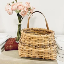 Vtg Wall Pocket Hanging Basket Twist Rope Signed Country Wicker 10” Rustic 1988