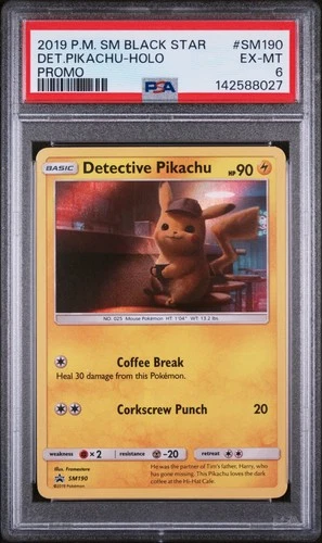 2019 POKEMON SM BLACK STAR PROMO #SM190 DETECTIVE PIKACHU-HOLO PSA 6