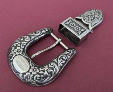 Vintage Bohlinmade Burbank CA Sterling Silver 3 Pc Ranger Bohlin Belt Buckle Set