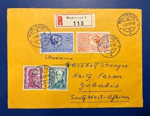 Nice SWITZERLAND 1937 Pro Juventute First Day Cover FDC Sc# B85-88  South Africa