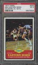 1973 TOPPS EASTERN SEMIS 205 EX PSA 5 CAROLINA COUGARS / NEW YORK NETS