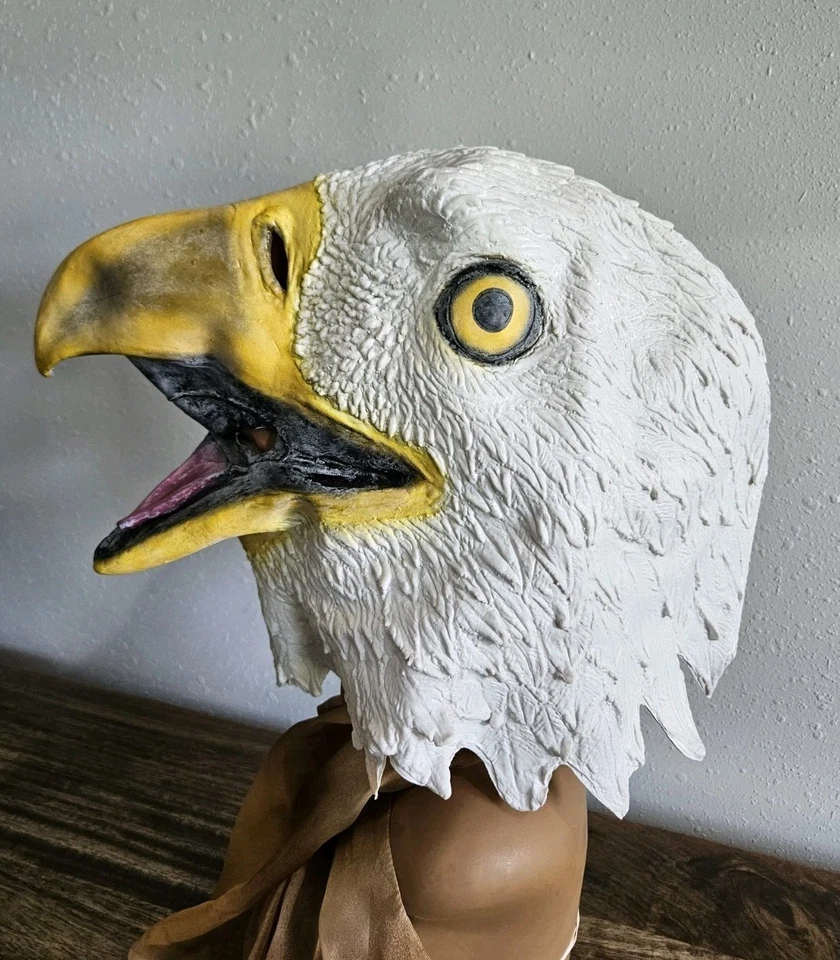 Adult Latex Bald Eagle Rubber Mask Costume Cosplay Realistic Details Textured  - Image 2 of 4