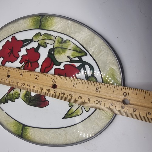 Stained Glass Suncatcher Window Hanging Hummingbird Flowers Ruby Red 9" Vtg - Picture 5 of 6