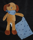 🍀Peluche Doudou Chien Brun Marron Mouchoir Bleu INEXTENSO AUCHAN 24 Cm
