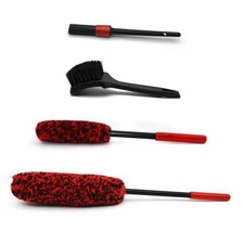 Wheel Brush Kit for Cleaning Wheel and Tire, 2 Soft Bendable Wheel Woolies Red