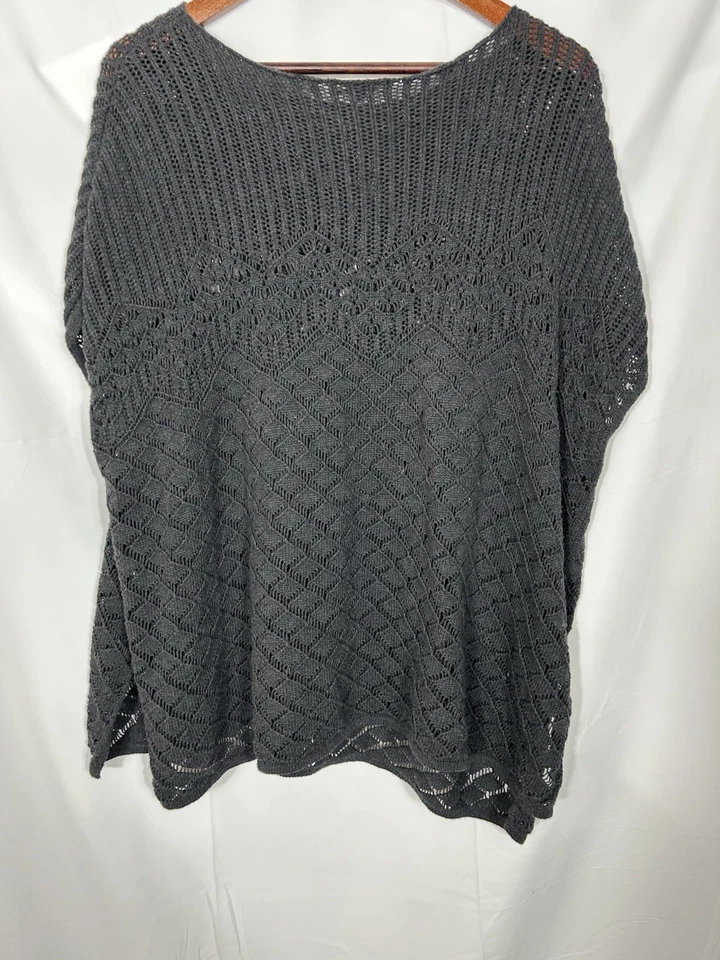 Poncho Jeanne Pierre Algodón Crochet Tejido Abierto Talla M Boho Coastal Capa Chal Foto 4 de 4