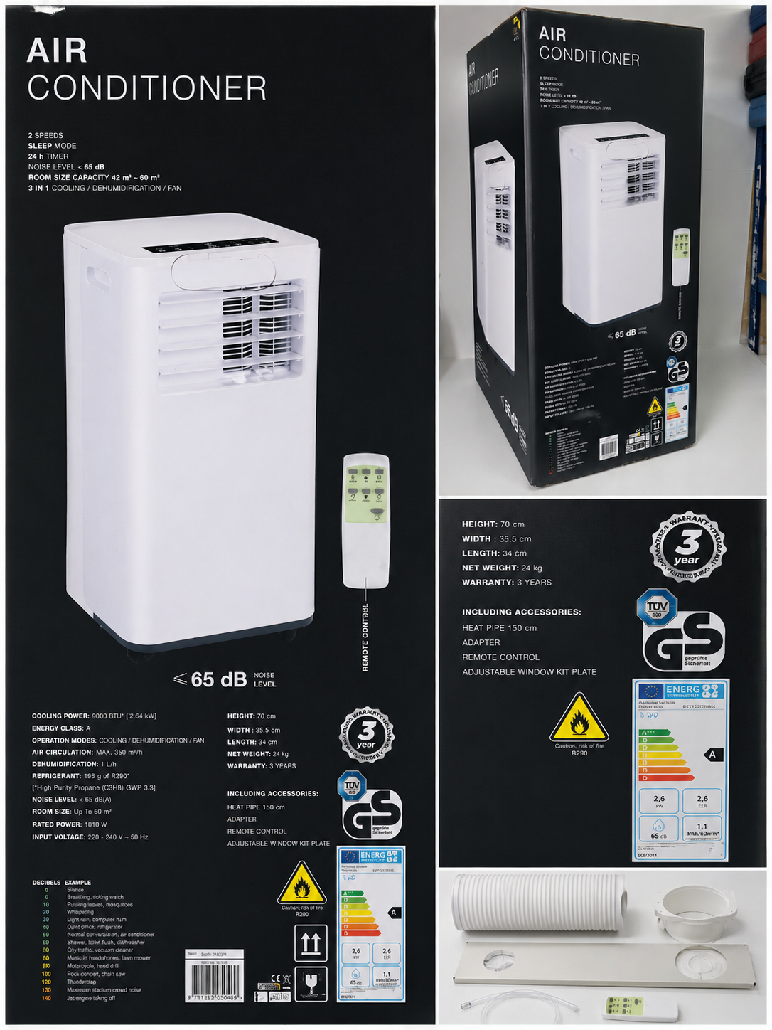 Portable Air Conditioner 9000 BTU Remote Window Kit Dehumidifier Fan