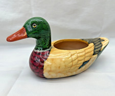 Vintage Hand-Painted Ceramic/Clay Duck Planter Vase Mallard Figurine 10  