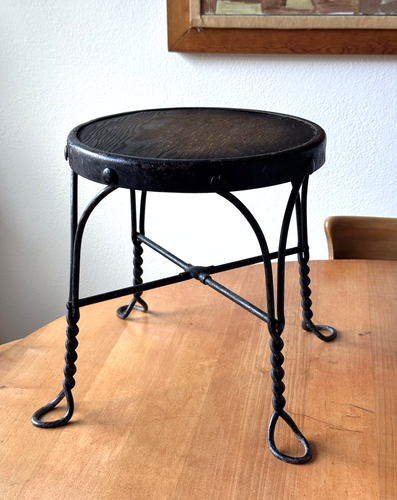Antique VICTORIAN Twist WROUGHT IRON Ice Cream PARLOR Stool PLANT STAND Vintage - Picture 5 of 15
