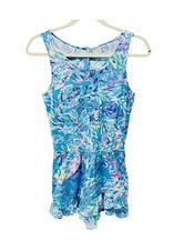 Lilly Pulitzer Girls Venecia Romper Blue Floral Ruffle XL 12 14