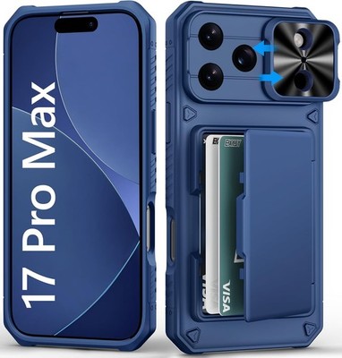 Blue Wallet Case for iPhone 17 Pro Max, Card Holder, Slide Camera Cover, Shockpr