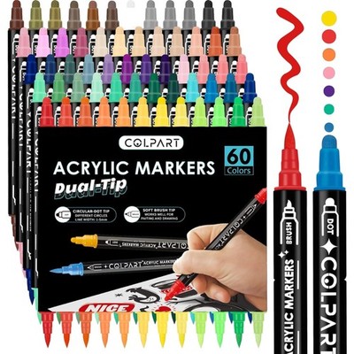 Acrylstifte Set, 60 Farben, Dual-Tip Pinsel & Mittelspitze