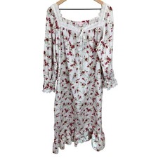 VTG 90s Victorias Secret Womens Size L Flannel Nightgown Floral Lace Cottagecore