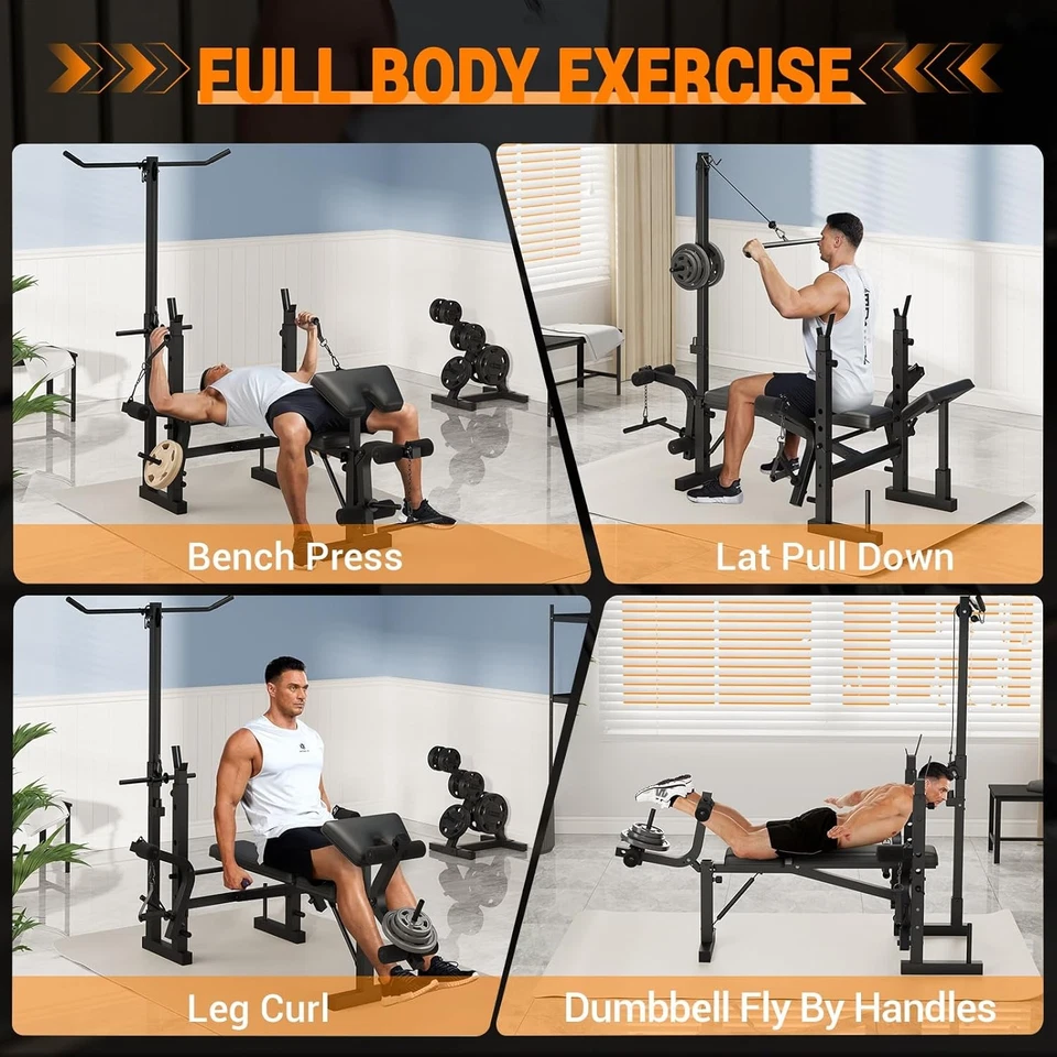 Banco de Entrenamiento Ajustable Multifunción Gimnasio en Casa + Extensión de Pierna y LAT Pulldown Foto 2 de 4