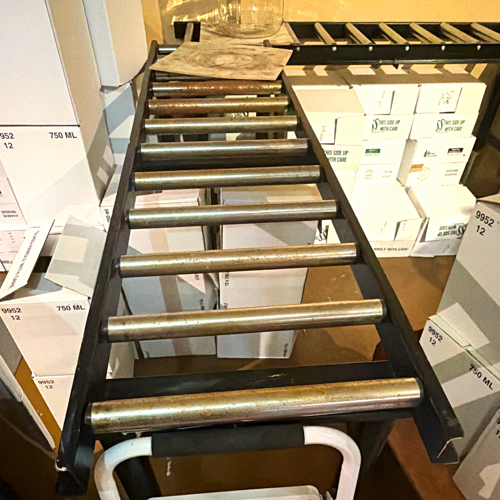 Gravity Roller Conveyor Section with Metal Rollers, Black Steel Frame