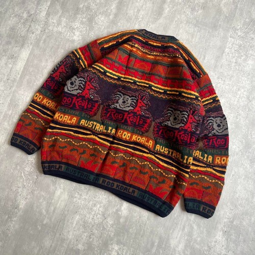 Coogi Rare Design Cardigan Pure Wool 90's Medium Red Brown Australia - Picture 2 of 14