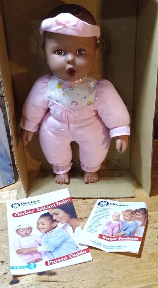 Juguetes de cultivo Gerber de colección raros Gerber muñeca bebé parlante afroamericana Foto 3 de 4