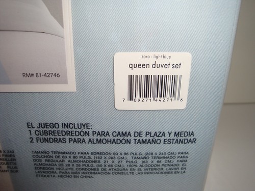 Calvin Klein Sara Queen Duvet Cover Shams Set Light Blue White Cotton - Picture 5 of 5