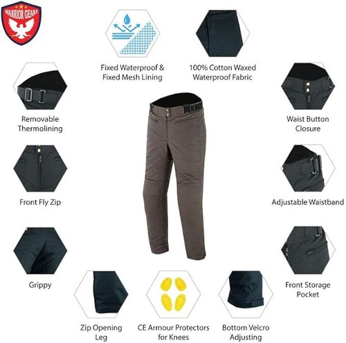 Warrior LADIES Motorcycle 12OZ Waxed Cotton Waterproof CE Armour Bikers Trouser - Picture 10 of 36