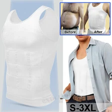 Mens Slimming Body Shaper Chest Belly Compression Vest Girdle Gym Shirt Tank Top