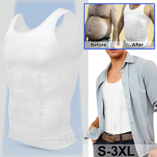 Mens Slimming Body Shaper Belly Chest Compression Vest Girdle Gym Shirt Tank Top - Picture 1 of 27