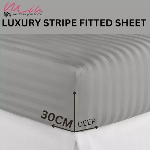 Egyptian Stripe Fitted Sheet 30 Cm Deep Bed Sheets Single Double King Super King - Picture 83 of 125