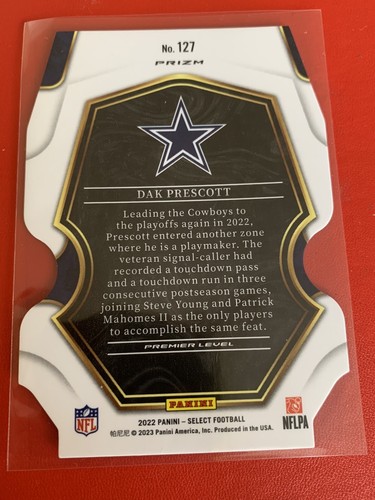2022-23 Panini Select Dak Prescott #127 Premier schwarz grün Prizm Stanzschnitt - Bild 2 von 2