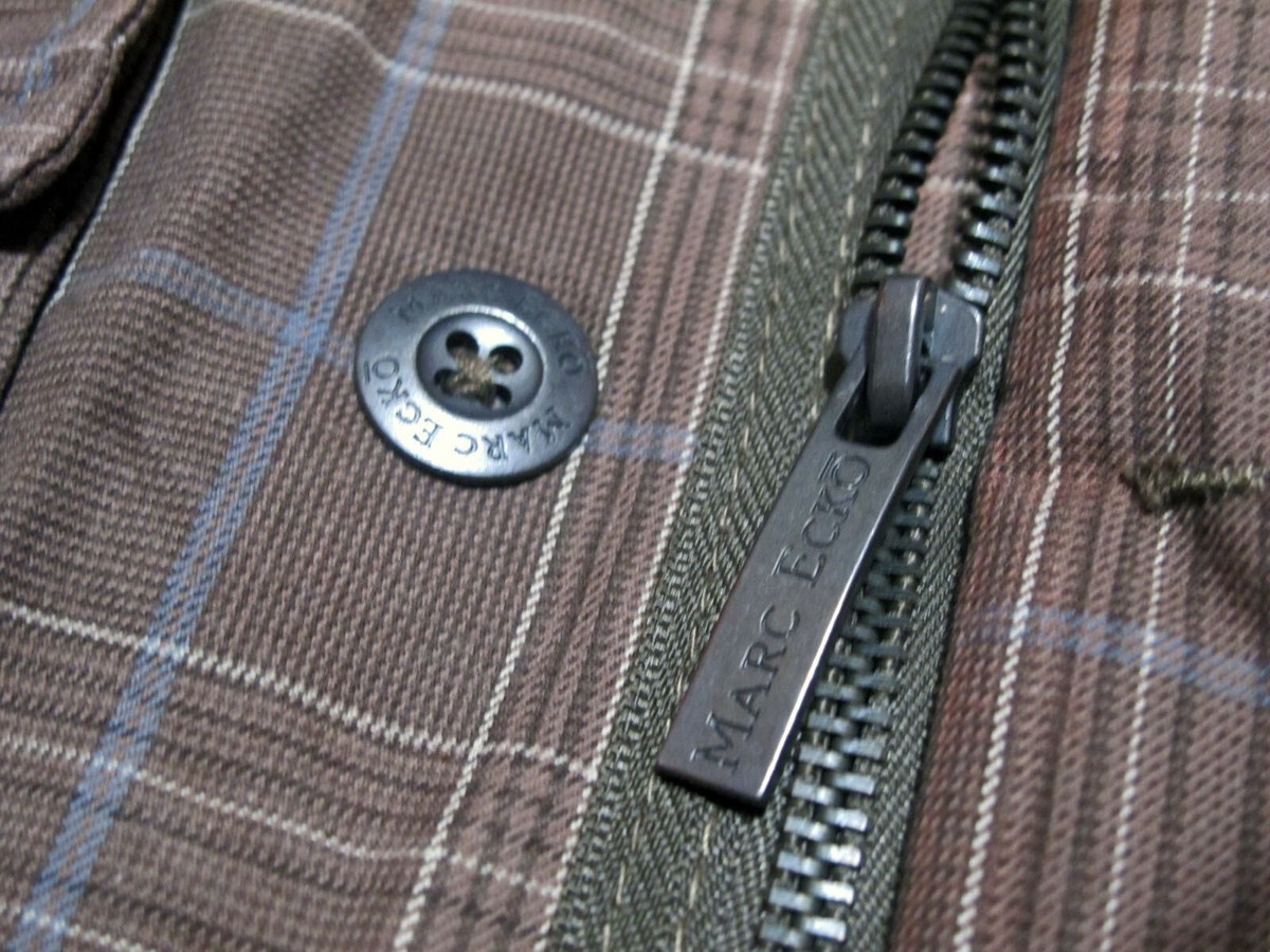 Marc Ecko VTG 2000's Brown & Blue Plaid Coat Military Jacket