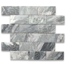 K64XH Bardiglio Gray Dark Grey Marble 2x4 Subway Mosaic Floor Tile Honed