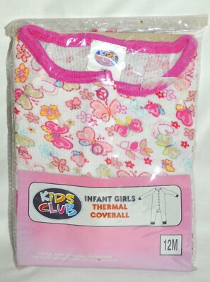 Kids Club Thermal Underwear Butterfly And Flower Print Infant Sz
