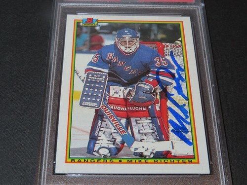 Mike Richter Signed 1990-91 Bowman Rookie Card RC #218 Rangers Auto PSA/DNA COA - Picture 3 of 6