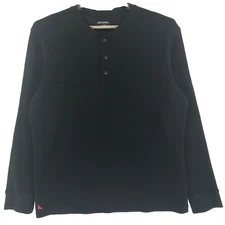 Untuckit Waffle Knit Henley Men's XL Black Cotton Long Sleeve Pullover